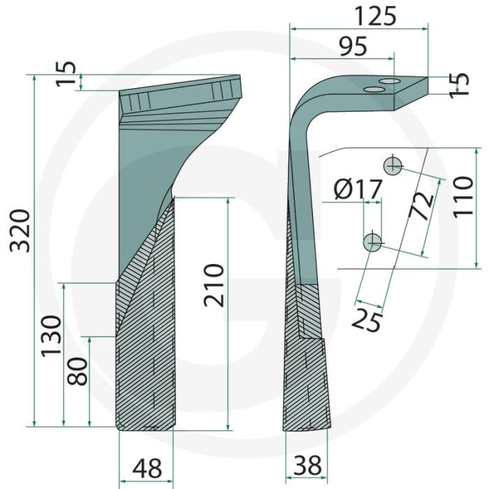 Rotorkopegtand (links, gecoat  320 x 110 x 15 mm,  MZ28B LI)