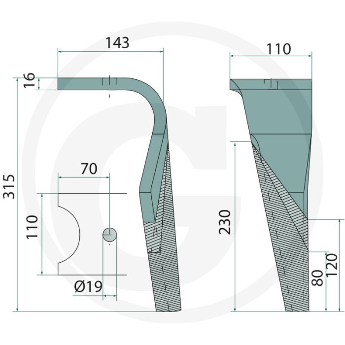 Rotorkopegtand (rechts, gecoat  315 x 120 x 16 mm)