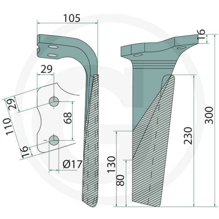 Rotorkopegtand (rechts, gecoat  300 x 110 x 16 mm)