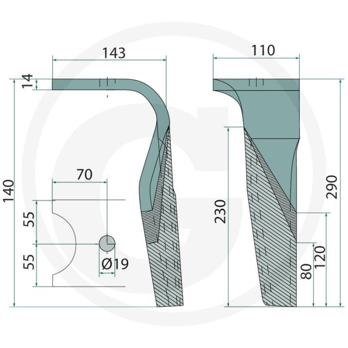Rotorkopegtand (links, gecoat  290 x 110 x 14 mm)