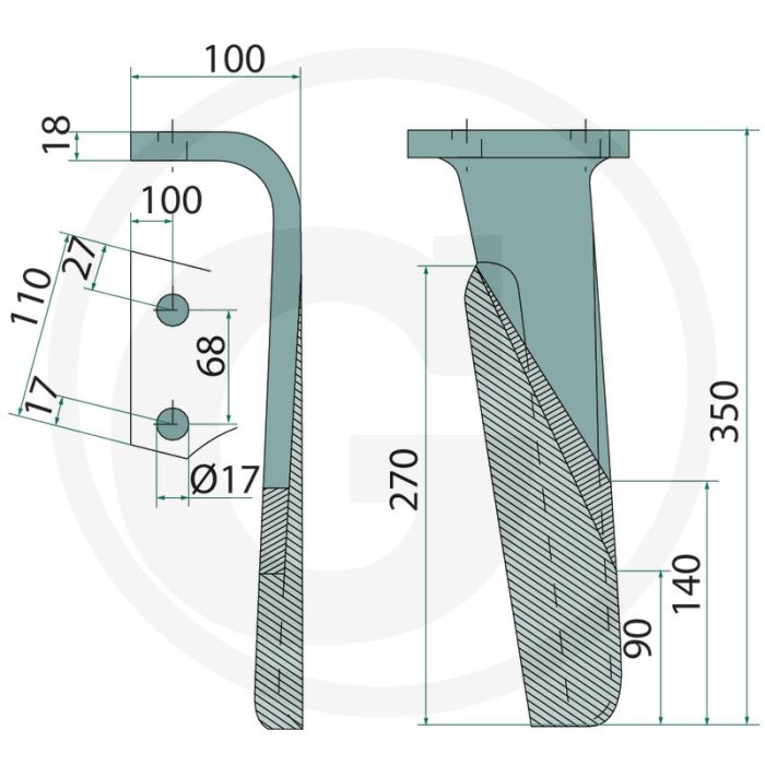 Rotorkopegtand (rechts, gecoat  350 x 110 x 14 mm)