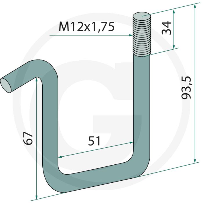 Houder - M12x1,75, 93,5mm, 50x50mm - Amazone Saatstriegel