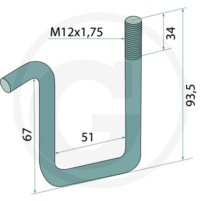 Support M12x1.75 93.5mm 50x50mm - Pour Amazon Saatstriegel