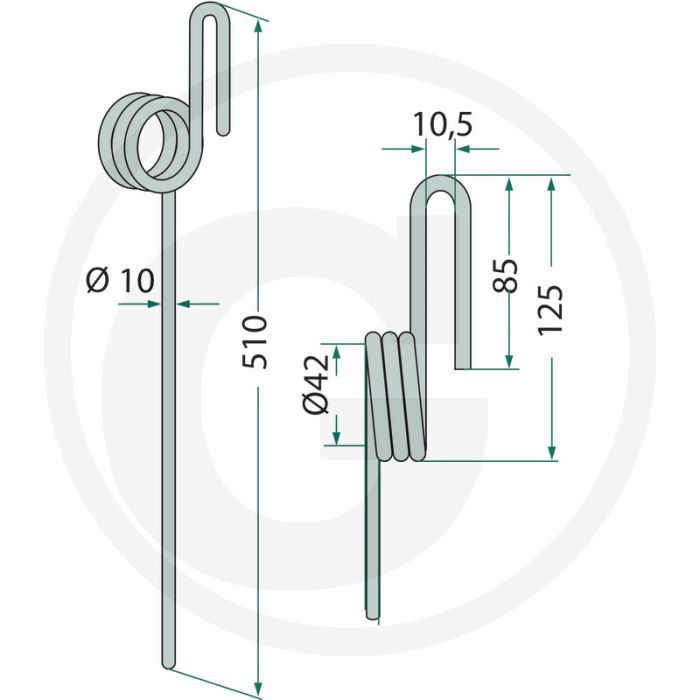 Eggetand 10mm - 510mm lengte (John Deere)