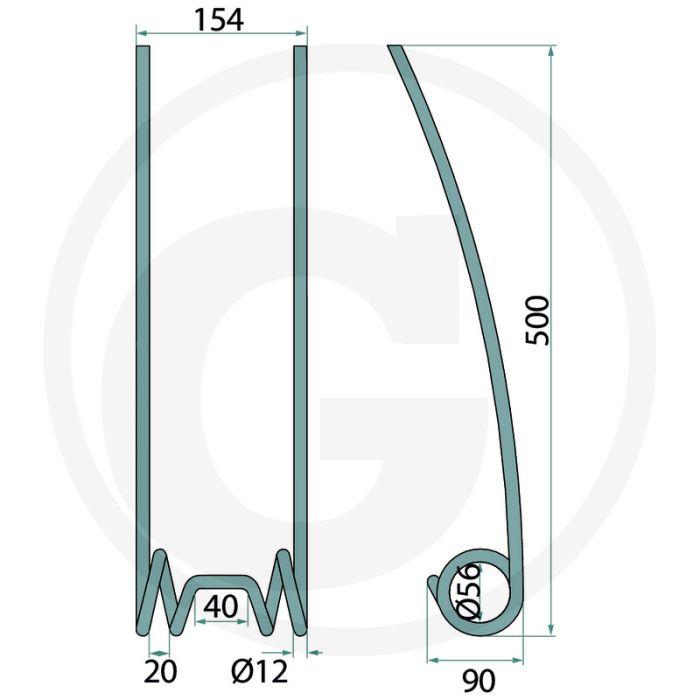 Striegelzinken - Espro, 12mm dikte, 154m werkbreedte