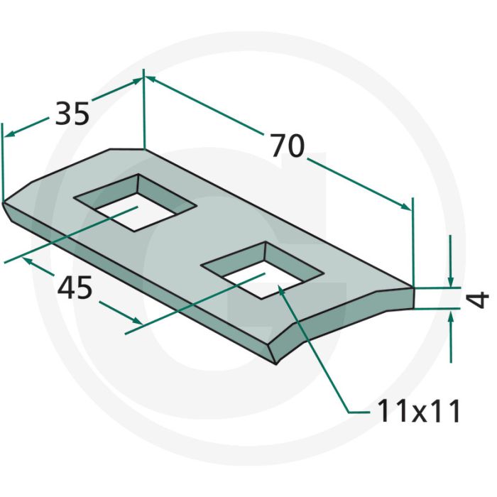Houder (70 x 35 x 4 mm, gatafstand: 46 mm)