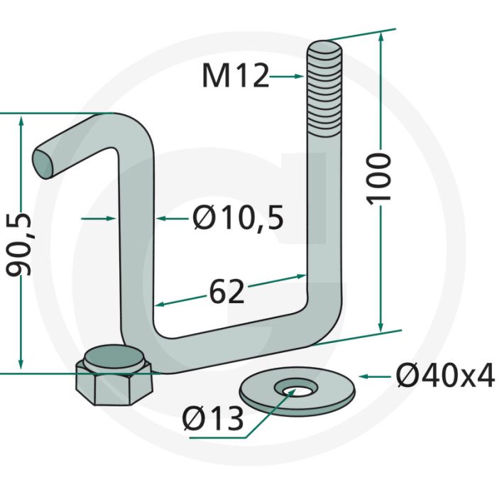 Houder (met zelfborgende moer en ring M12 voor frame 60 x 60 mm)