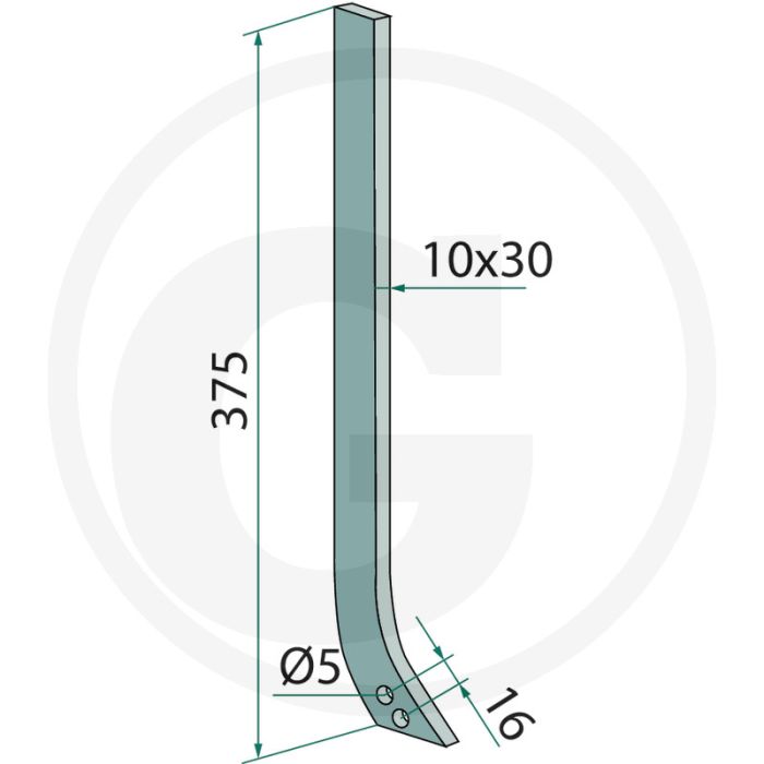 Steel voor schoffel - Chopstar / Rollstar, 375mm lengte