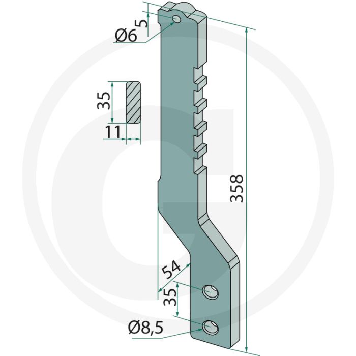 Stiel rechts - Chopstar, Rollstar mit Winkelmesserstiel 35 x 11mm