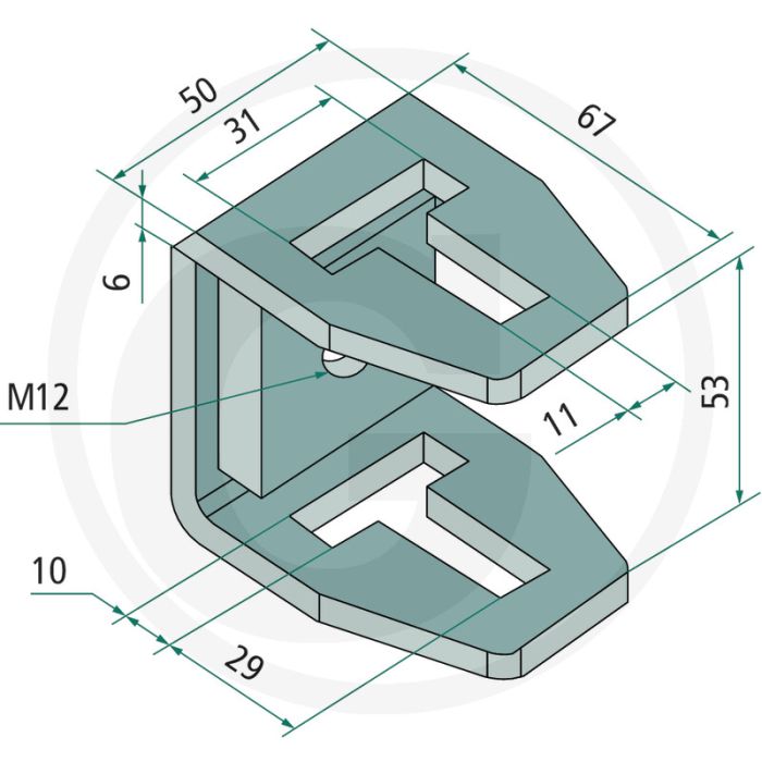 Klem 64 mm - Afmetingen 50 x 67 x 53 mm - M12 draad | Grondbewerking en zaaitechniek