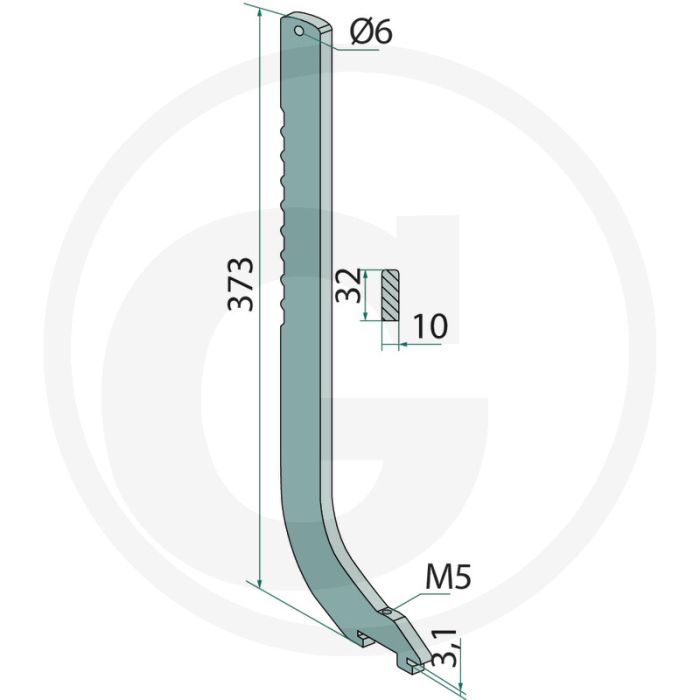 Stiel - Lengte: 373mm, Vierkant: 32 x 10 - Schmotzer Schoffel