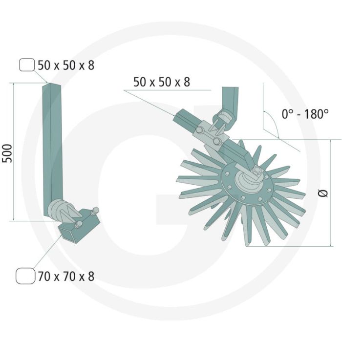 K.U.L.T. Vingerwiederelement MINI-MAXI (Bevestigingsarm en verstelbaren steel 50 x 50 mm, met 8 mm wanddikte))