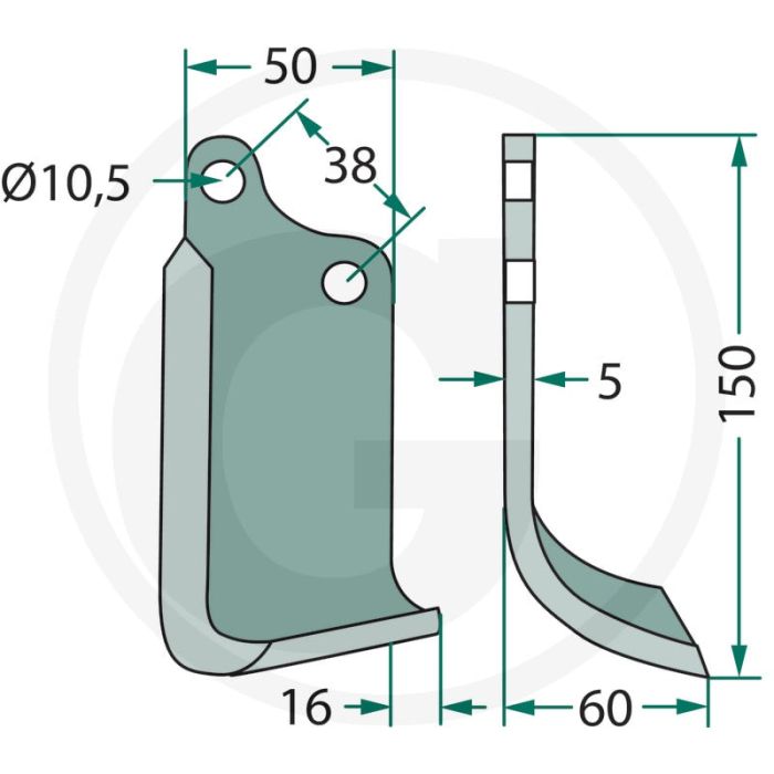 Gebogen mes (rechts) Gebogen mes (rechts)