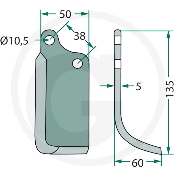 Gebogen mes (rechts) Gebogen mes (rechts)