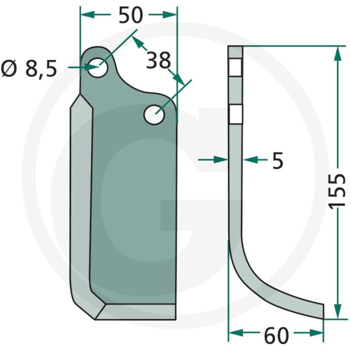 Gebogen mes (rechts) Gebogen mes (rechts)