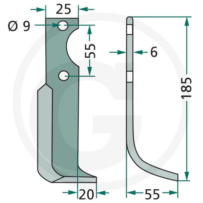 Gebogen mes (rechts) Gebogen mes (rechts)