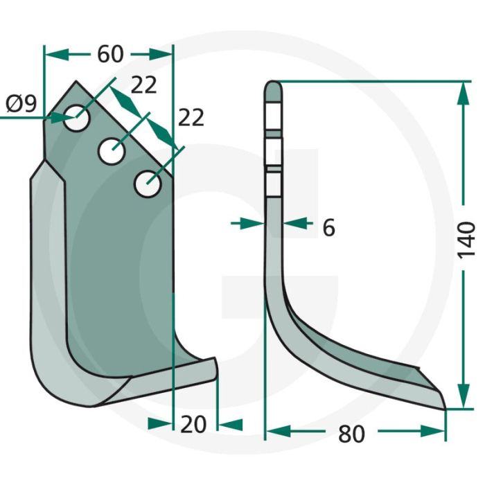 Gebogen mes (rechts)