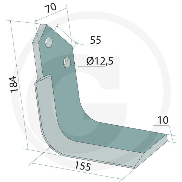 Seitenschar links - Dikte 10mm, Werkbreedte 155mm