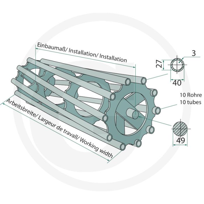 Buispakkerrol 2850mm werkbreedte