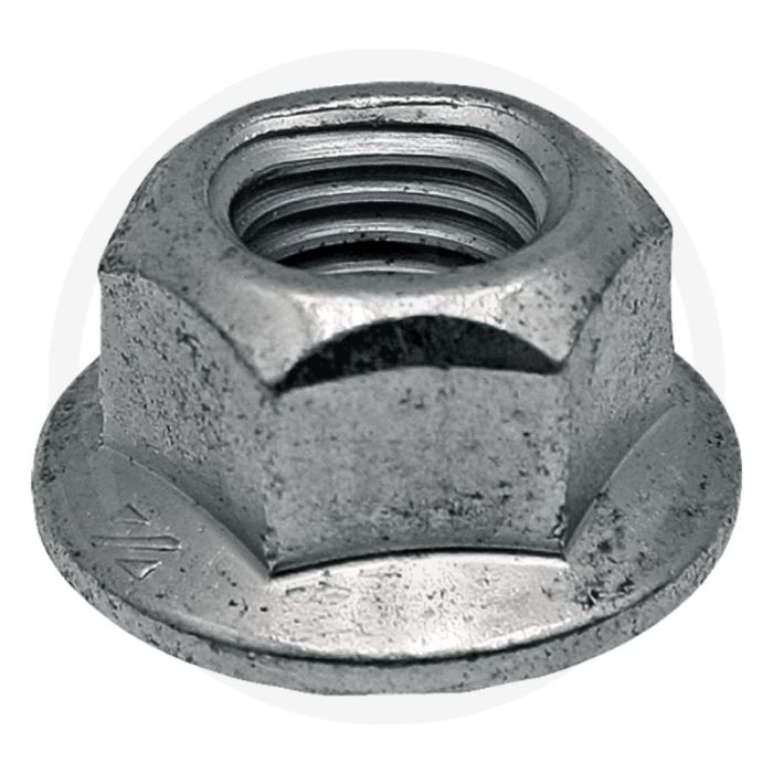 Zeskantmoer (met flens, klemdeel en metalen moer) Zeskantmoer (met flens, klemdeel en metalen moer)