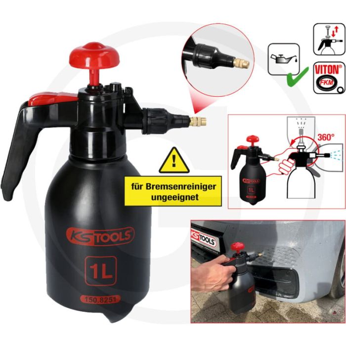 KS Tools Drukverstuivers 1,0L - Hoogwaardig polyethyleen - Messing sproeikop
