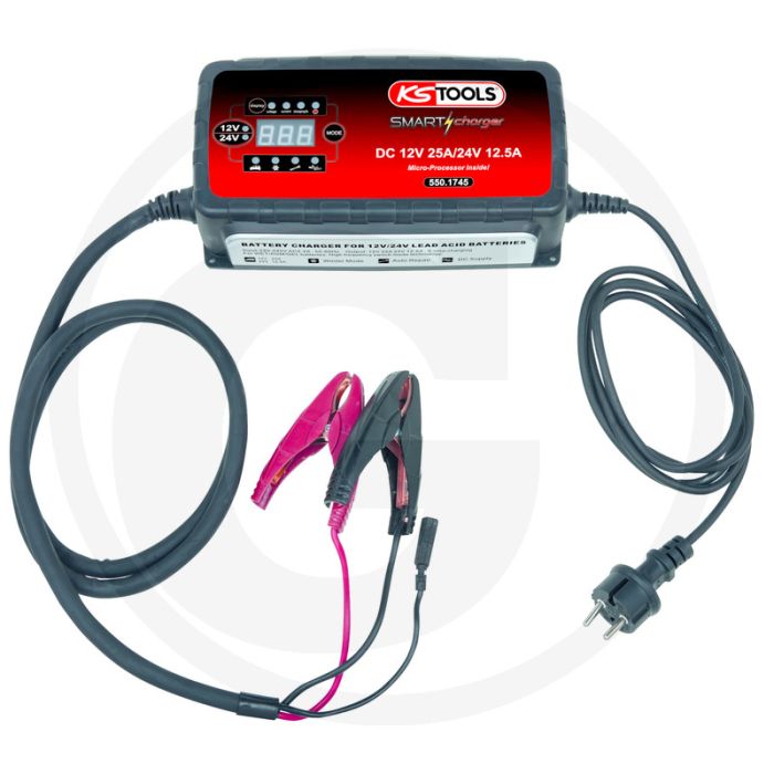 KS Tools Batterieladegerät - 12/24V, Mikroprozessor, 9-stufiger Ladezyklus