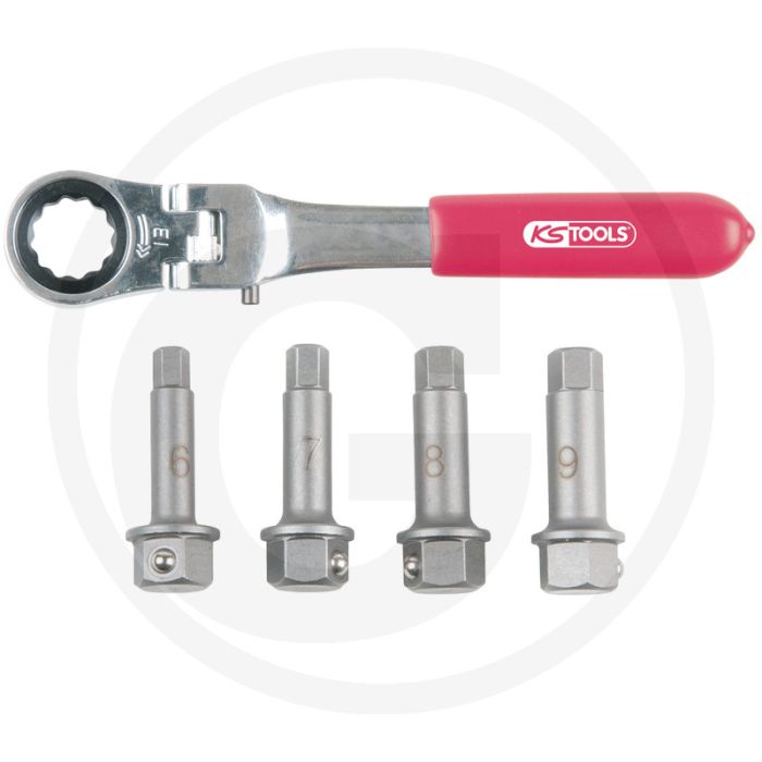 KS Tools 1/2" Bremssattel Spezial-Steckschlüssel- Satz, 5-tlg. - 180° schwenkbarer Kopf