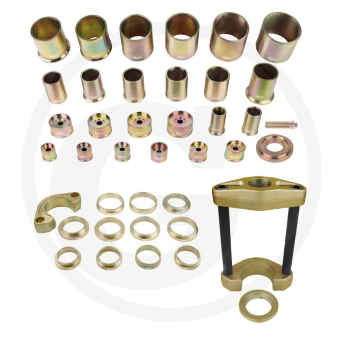 KS Tools Universal Presswerkzeug-Satz für Achsteile, 47tlg. | 24 Press-Hülsen, 61 Durchmesser, 11 Press-Ringe, universale Anwendung