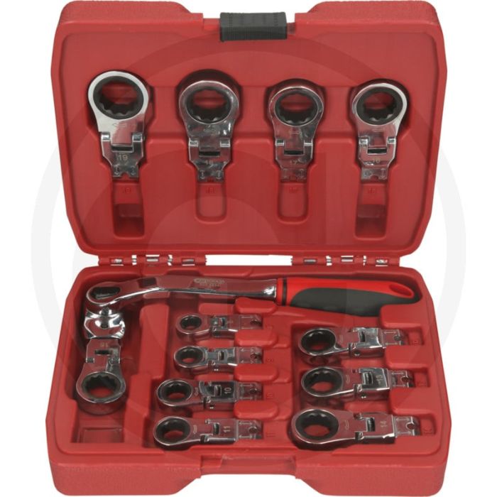 KS Tools Ratschenringschlüssel-Satz, 13-tlg. 72 Zähne, 180° schwenkbarer Kopf