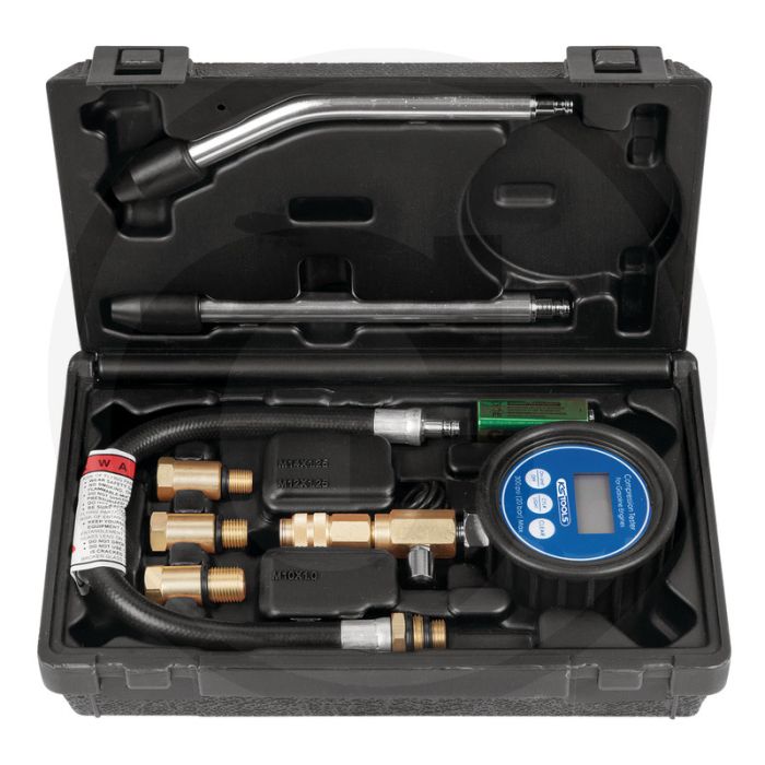 KS Tools Kompressionsprüfer-Satz, Digital, 7-tlg. 0-20 bar, 75,0 mm, inkl. Batterie