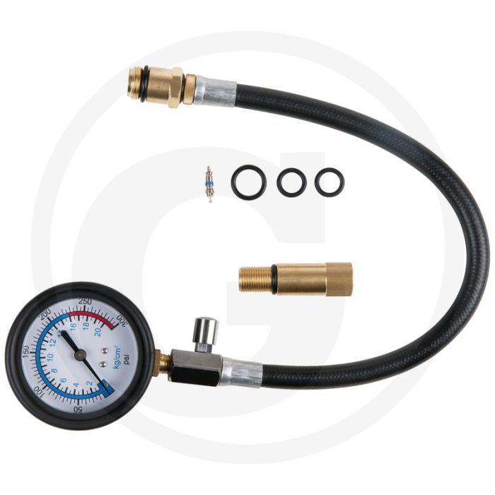 KS Tools Kompressionsprüfer-Satz, 2-tlg. für Benzin-Motoren, inkl. Stoßgeschütztem Päzisions-Manometer (75,0mm)