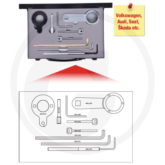 KS Tools VAG-Motoreinstell-Satz, 9tlg., Audi, Seat, VW, für professionelle Motor-Instandsetzung.