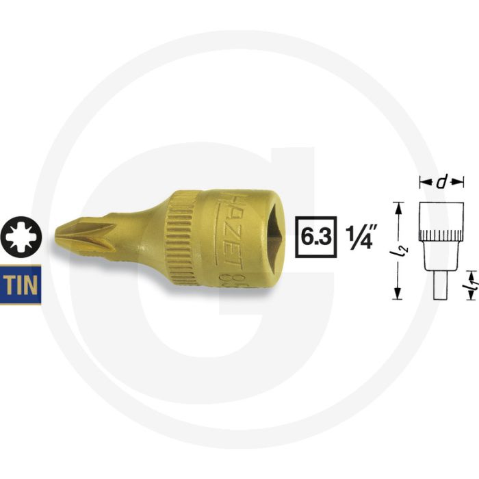 Hazet Dopsleutelbit PZ2 12mm TIN gecoat - 28mm