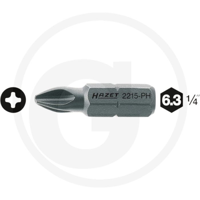 Hazet Bit PH2 25mm Speciaal staal ISO 1173 C6,3 (1/4") - 100 tekens