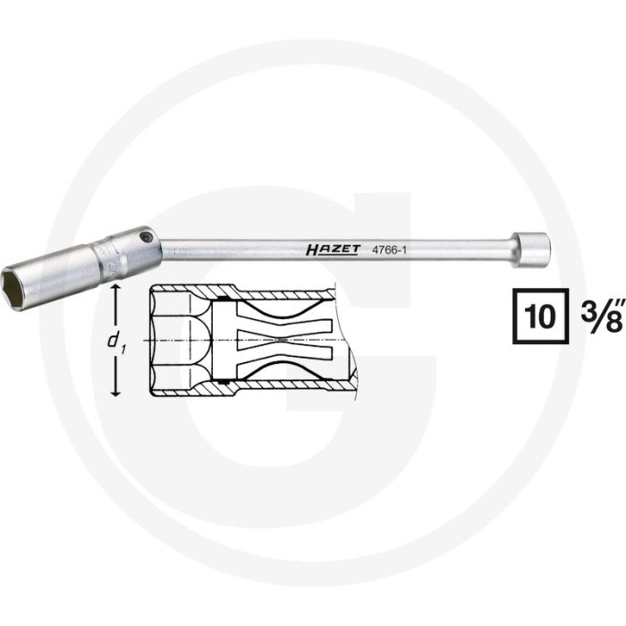 Hazet Bougiesleutel 5⁄8 inch, Chroom-vanadium, Verchroomd, 270 mm