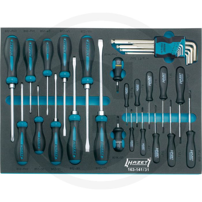 Hazet Metalen gereedschapskist met basisassortiment 31 gereedschappen, 392x519mm, diverse profielen Hazet Metalen gereedschapskist met basisassortiment 31 gereedschappen, 392x519mm, diverse profielen