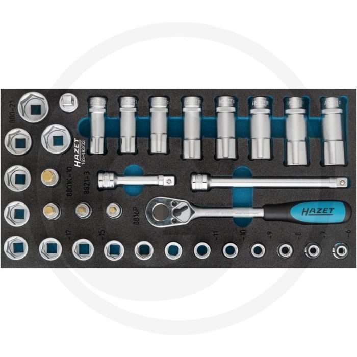 Hazet Dopsleutelset, Binnenvierkant 10 = 3⁄8″, 33-delig, Lengte: 342 mm