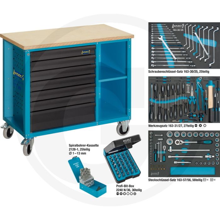 Hazet Verrijdbare werkbank met assortiment - 169-delig gereedschap - 750 kg draagvermogen