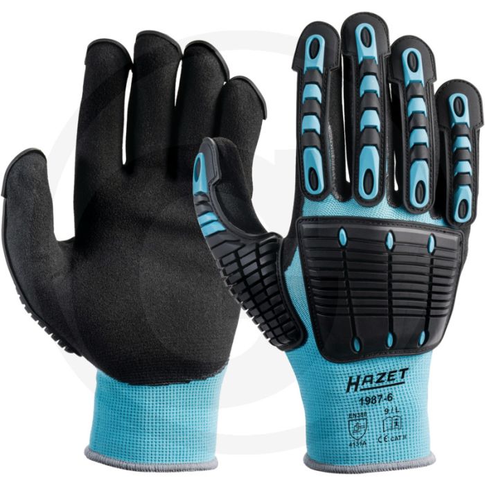Hazet Mechaniker-Handschuhe, Größe L, TPR-Protektoren, Nitrilkautschuckbeschichtung, EN 388:2016.