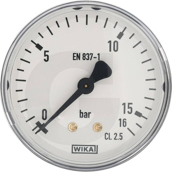 Manometer +16 bar, Ø63mm, Staal, Droog, Koperlegering, Polycarbonaat