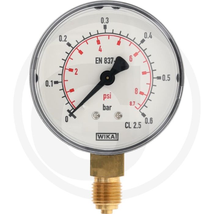 Manometer +0,6 bar Ø63mm Messing Staal Koperlegering Polycarbonaat Alu (zwart) Alu (wit)