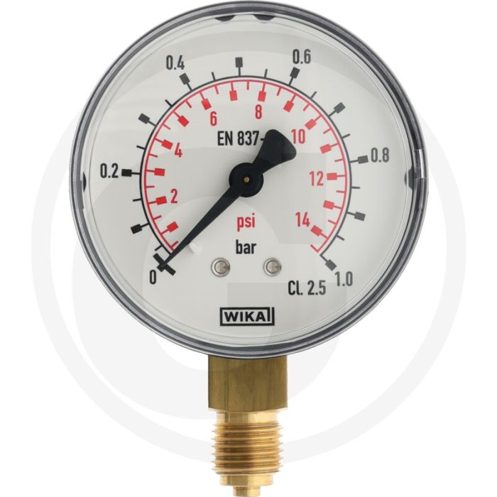 Manometer +1 bar Ø63mm Messing Staal Koperlegering Polycarbonaat Alu (zwart/wit)