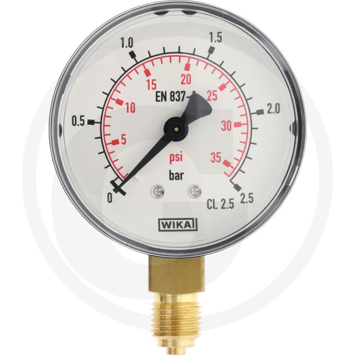 Manometer +2,5 bar Ø63mm Messing Staal Koperlegering Polycarbonaat Alu (zwart) Alu (wit)