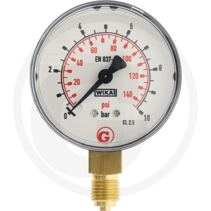 Manometer +10 bar Ø63mm Messing/Aluminium - Mesttechniek