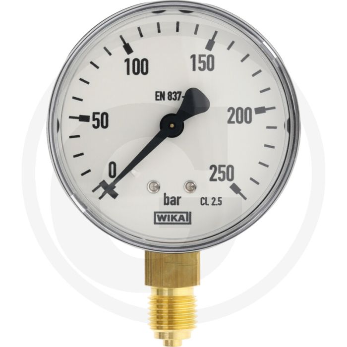 Manometer +250 bar, Ø63mm, Staal, Droog, Polycarbonaat