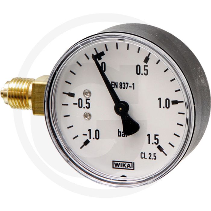 Manometer - Meetbereik: -1 → +1,5 bar, Ø: 63mm, Aansluiting: 1/4” aan de zijkant