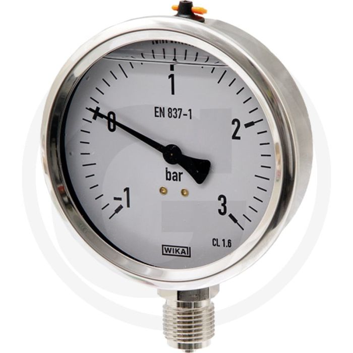 Vacuümmanometer - Aansluiting: 1/2" onder, Ø: 100mm, Huis: RVS, Uitvoering: Met glycerine gevuld