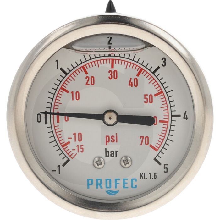 Glycerinemanometer - Mesttechniek, -1 → + 5 bar, Ø 63 mm, RVS huis
