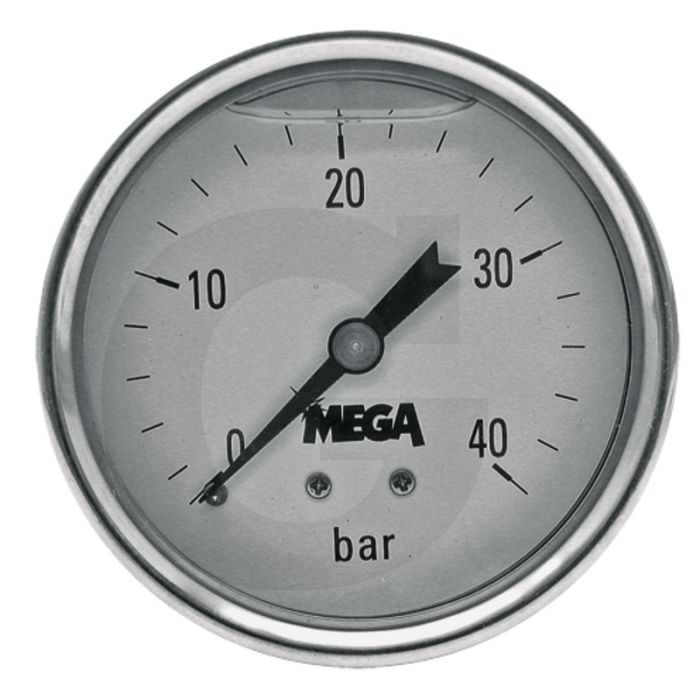 Glycerinemanometer +40 bar, Ø63mm, RVS, Met glycerine gevuld