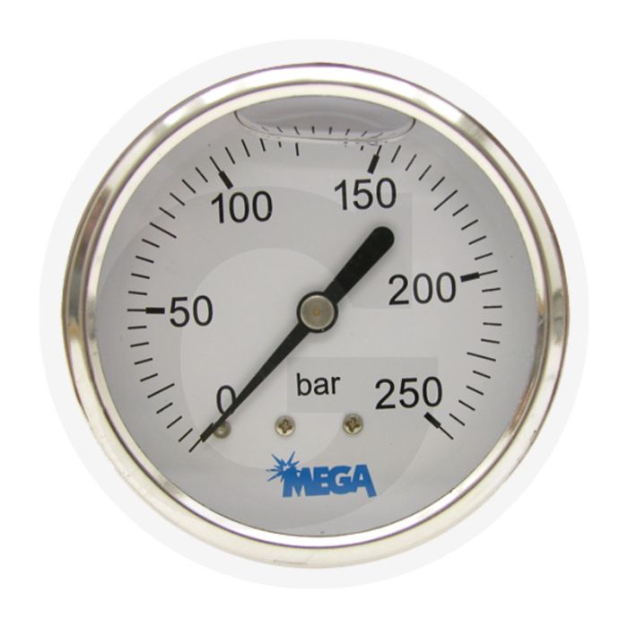 Glycerinemanometer +400 bar, Ø63mm, RVS huis, Messing aansluiting